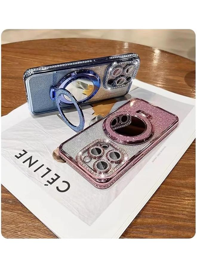 إيروريكس جراب مغناطيسي لامع لهاتف Iphone 15 Pro Max مع واقي لعدسة الكاميرا اللامعة، وحامل لامع، ومرآة، ومتوافق مع Magsafe، وغطاء هاتف فاخر مقاوم للصدمات بلون متدرج للنساء، ذهبي لهاتف Iphone 15 Pro Max - Image 2