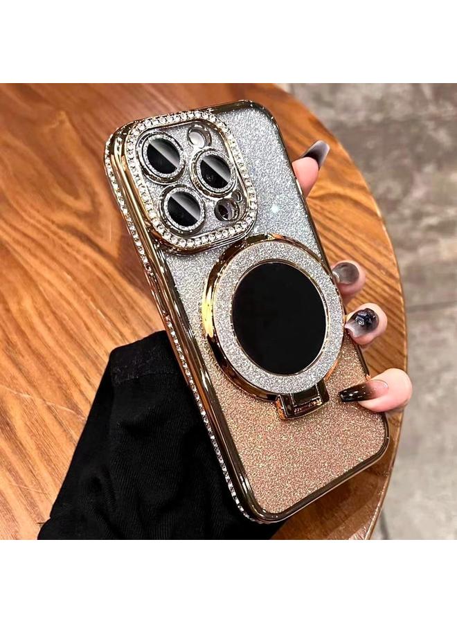 إيروريكس جراب مغناطيسي لامع لهاتف Iphone 15 Pro Max مع واقي لعدسة الكاميرا اللامعة، وحامل لامع، ومرآة، ومتوافق مع Magsafe، وغطاء هاتف فاخر مقاوم للصدمات بلون متدرج للنساء، ذهبي لهاتف Iphone 15 Pro Max - Image 1