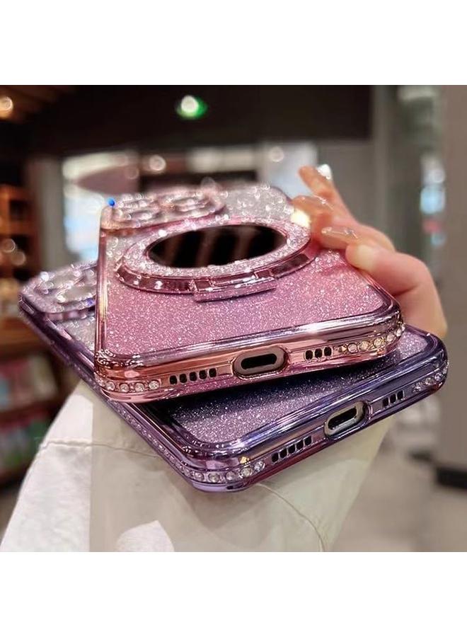 إيروريكس جراب مغناطيسي لامع لهاتف Iphone 15 Pro Max مع واقي لعدسة الكاميرا اللامعة، وحامل لامع، ومرآة، ومتوافق مع Magsafe، وغطاء هاتف فاخر مقاوم للصدمات بلون متدرج للنساء، ذهبي لهاتف Iphone 15 Pro Max - Image 5