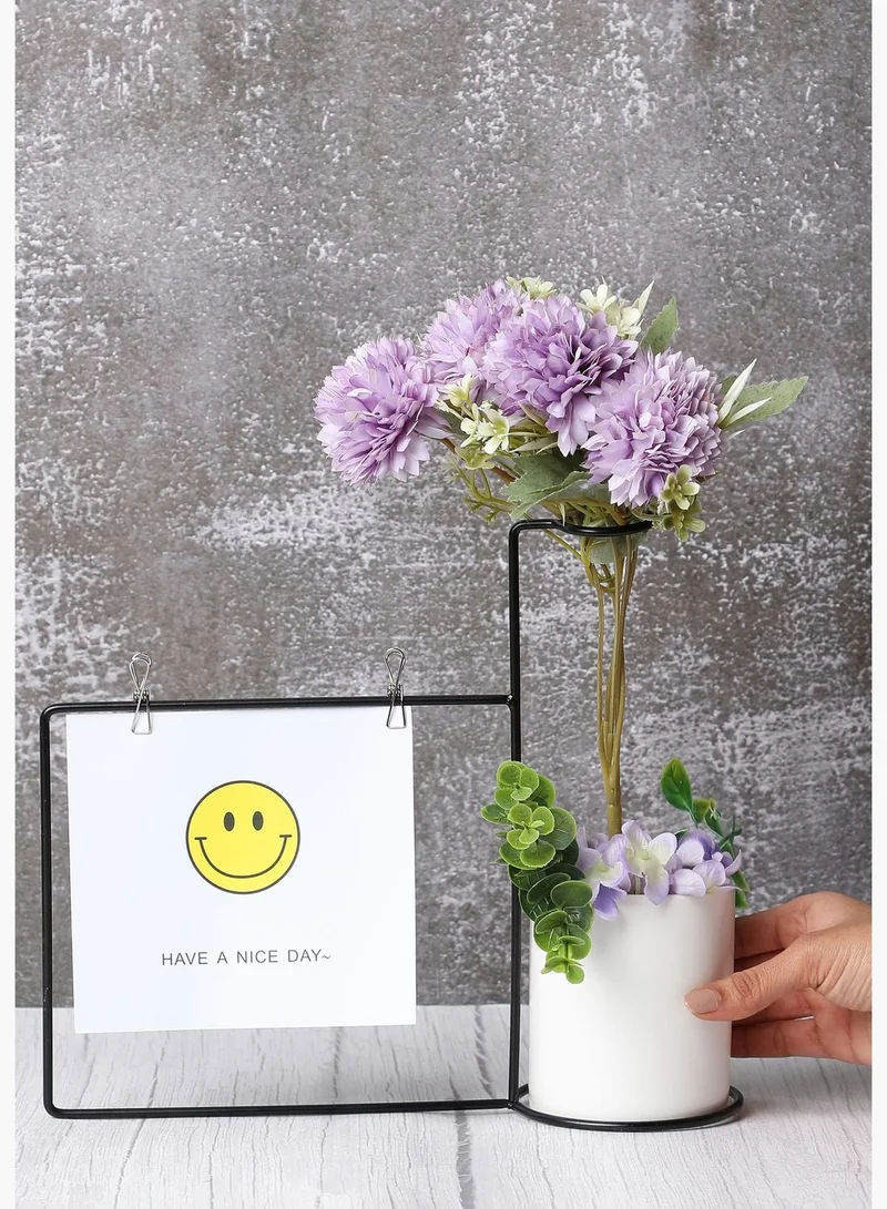 Bonhomie Solid Medium Ceramic Planter with Metal Wire Note Stand For Home Décor