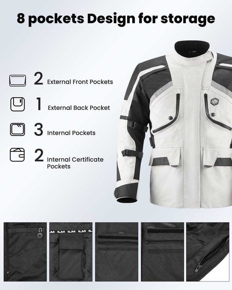 ILM Motorcycle Jacket Adventure Mens Riding Armored Airflow Dirt Bike Touring Waterproof Clothing All Season Model RL01 - Image 3