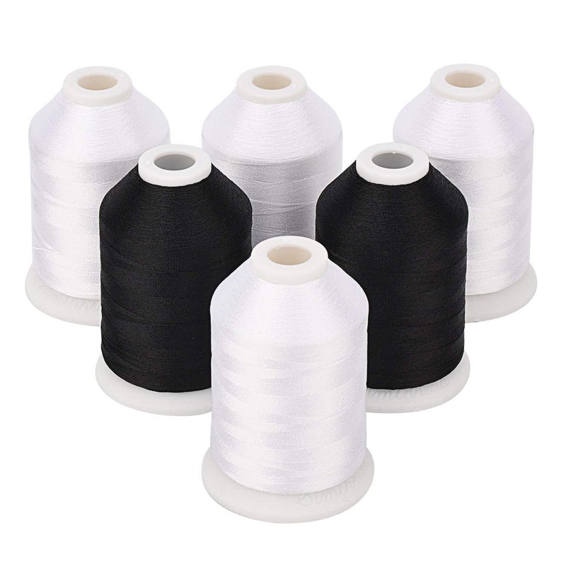 Simthread 4 White 2 Black 60WT Sewing Bobbin Fill Machine Embroidery Thread - 1500 Meters Spool Eachâ€¦