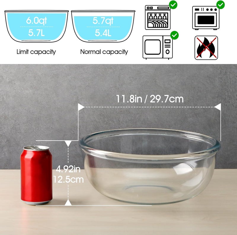 NUTRIUPS 6 Quart Large Glass Mixing Bowl, Clear Large Salad Bowls Glass Big Mixing Bowls for Kitchen - Image 2