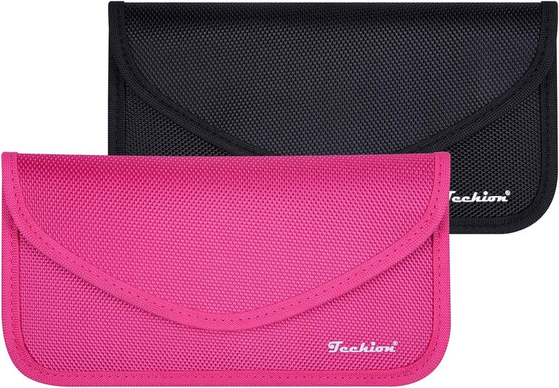 Techion Signal Blocking Bag, 2 Pack RFID Faraday Bag Shield Pouch Cage Box Wallet Case for Cell Phone and Car Key FOB, Privacy Protection, Anti-Hacking - Black & Hot Pink - Image 1