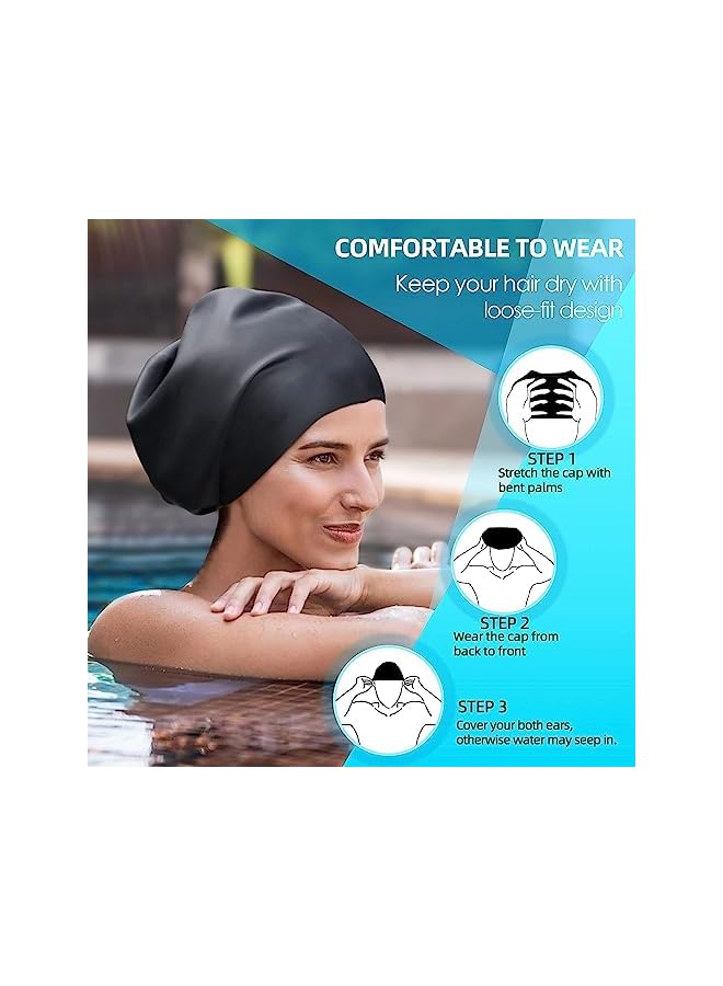 Zaboon Extra Large Swim Cap For Braids And Dreadlocks Extensions Weaves Long Hair Waterproof Silicone Cover Ear Bath Pool Shower Swimming Cap For Adult Youth To Keep Hair Dry Easy To Put On And Off - Image 2