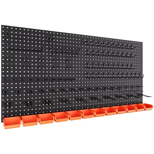 INCLY 48x24 Inch Metal Peg Board Kit with 1/4" Pegboard Hooks Accessories, 4PCS Pegboard Panels and 156PCS Black Pegboard Wall Organizer Tool Storage System for Garage Workbench Shed - Image 1