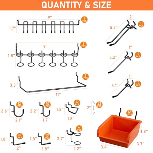INCLY 48x24 Inch Metal Peg Board Kit with 1/4" Pegboard Hooks Accessories, 4PCS Pegboard Panels and 156PCS Black Pegboard Wall Organizer Tool Storage System for Garage Workbench Shed - Image 5