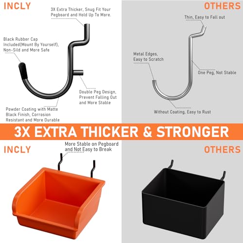 INCLY 48x24 Inch Metal Peg Board Kit with 1/4" Pegboard Hooks Accessories, 4PCS Pegboard Panels and 156PCS Black Pegboard Wall Organizer Tool Storage System for Garage Workbench Shed - Image 3