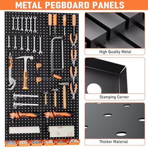 INCLY 48x24 Inch Metal Peg Board Kit with 1/4" Pegboard Hooks Accessories, 4PCS Pegboard Panels and 156PCS Black Pegboard Wall Organizer Tool Storage System for Garage Workbench Shed - Image 4