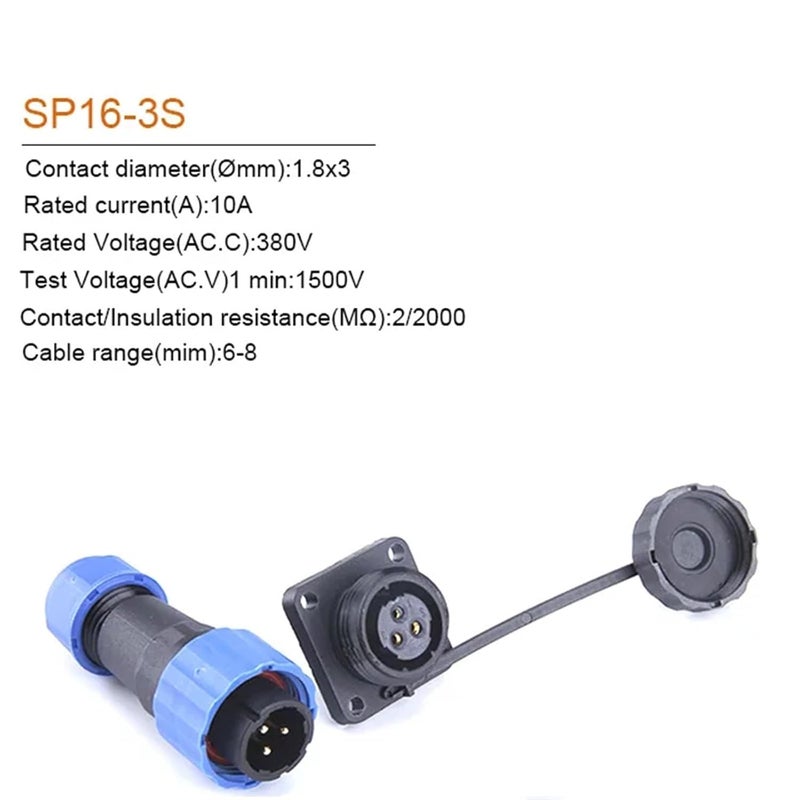 1Set SP16 IP68 Square Waterproof Connector 2/3/4/5/6/7/9 Pin Connectors & Socket Male and Female(SP16-3S) - Image 2