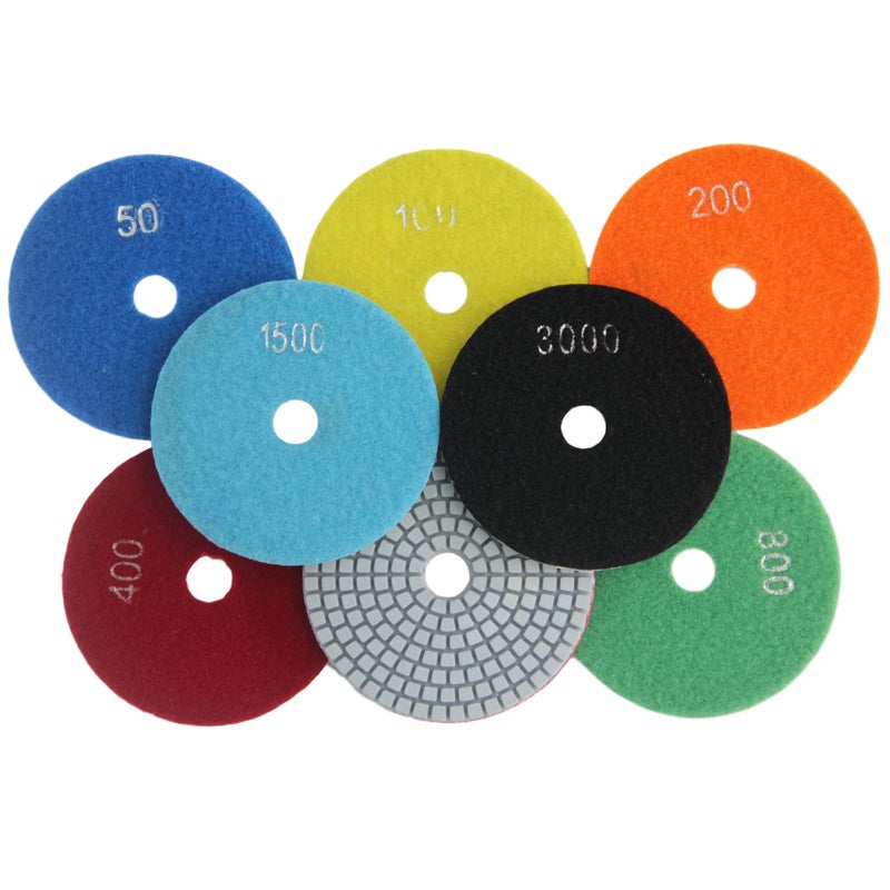 Konfor 4 Inch Diamond Wet Polishing Pads 7 Pcs Set for Marble Granite Travertine Concrete Stones