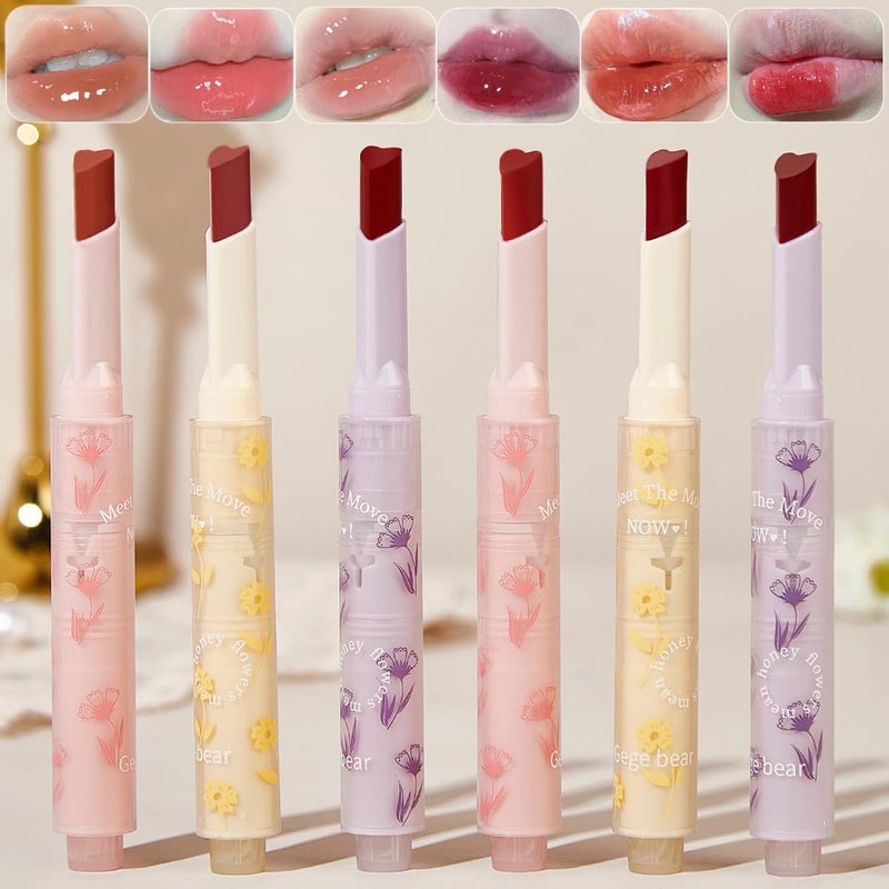 Dulele 6 Colors Matte Jelly Lipstick Moisturizing Lip Oil Set, Hydrating Mirror Finish Lipgloss Heart Shape, Highly Pigmented and Longwear Lip Stain Lip Glaze (Pink, M) - Image 1