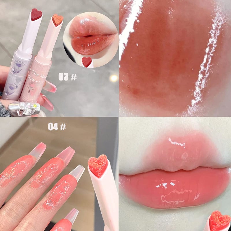 Dulele 6 Colors Matte Jelly Lipstick Moisturizing Lip Oil Set, Hydrating Mirror Finish Lipgloss Heart Shape, Highly Pigmented and Longwear Lip Stain Lip Glaze (Pink, M) - Image 4