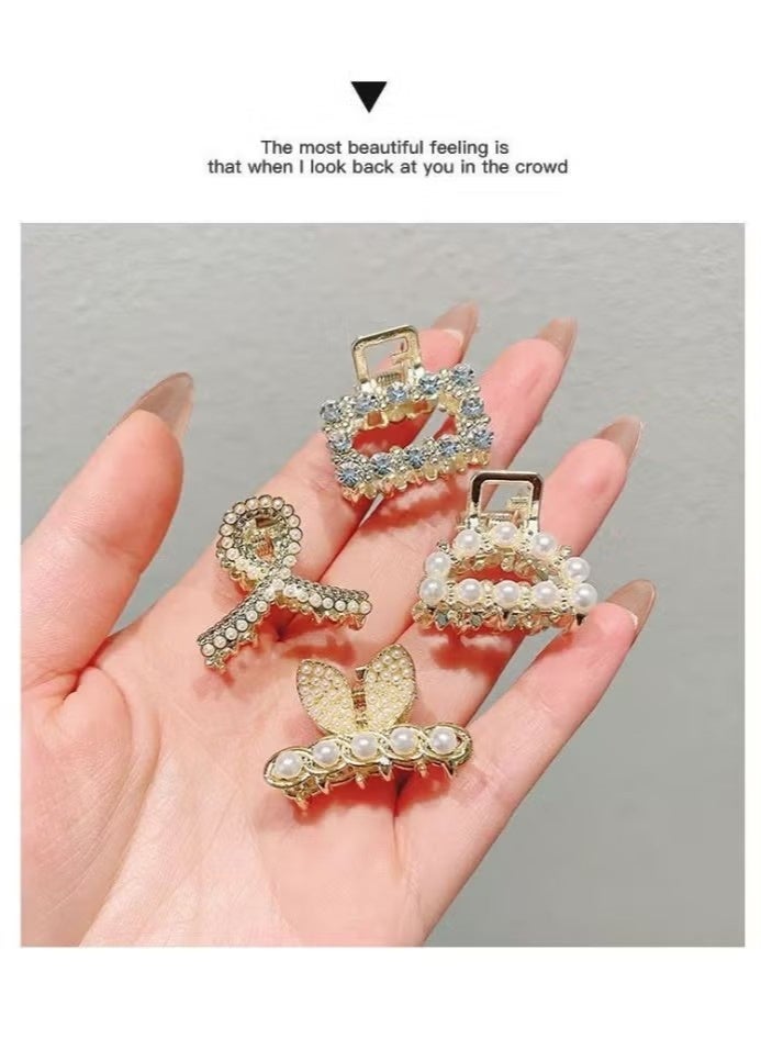 10 قطع من مشابك شعر صغيرة مزينة باللؤلؤ للنساء والفتيات، مشابك شعر ذهبية صغيرة على شكل مخلب مزينة بأحجار الراين، دبابيس شعر أنيقة ولامعة، مشابك شعر غير قابلة للانزلاق لتصفيف الشعر الكثيف والخفيف. - Image 3