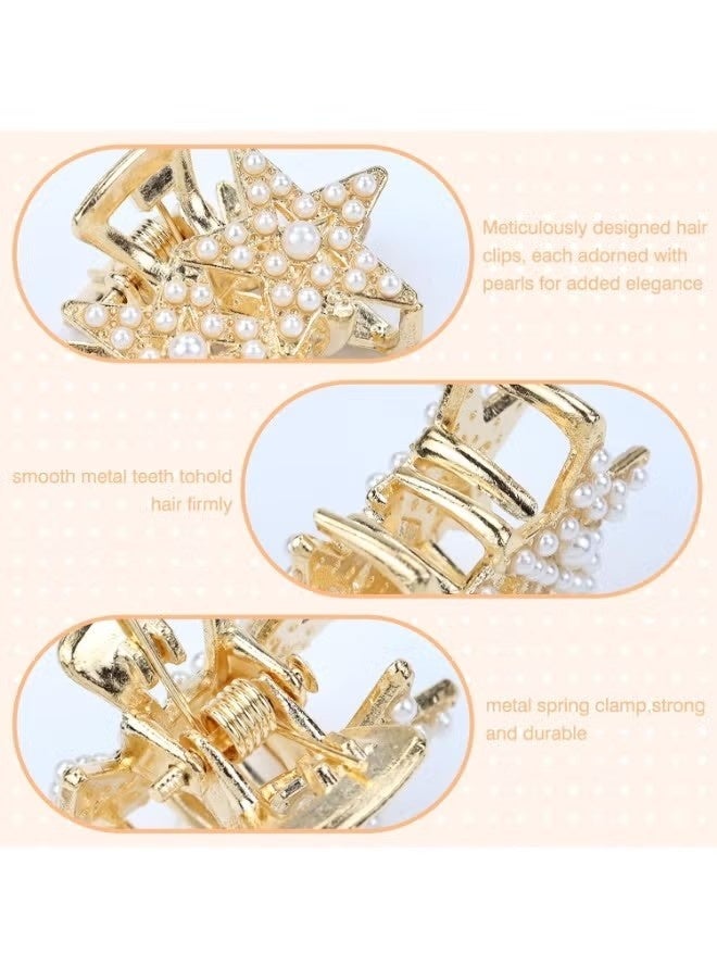 10 قطع من مشابك شعر صغيرة مزينة باللؤلؤ للنساء والفتيات، مشابك شعر ذهبية صغيرة على شكل مخلب مزينة بأحجار الراين، دبابيس شعر أنيقة ولامعة، مشابك شعر غير قابلة للانزلاق لتصفيف الشعر الكثيف والخفيف. - Image 4