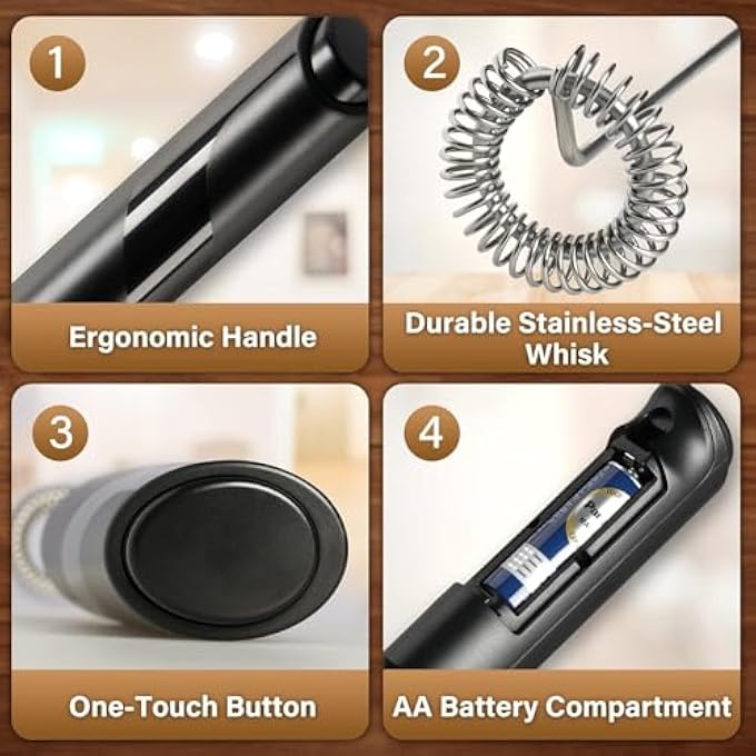 AWH Handheld Milk Frother  Electric Drink Mixer  Foam Maker With Stainless Steel Stand For Coffee Lattes Matcha Frappe  Hot Chocolate - Image 5