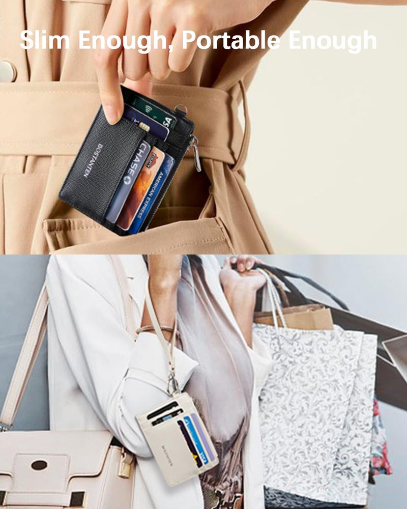 BOSTANTEN Small Wallet For Women RFID Leather Credit Card Holder Slim Wristlet Keychain Wallet With Zipper Pocket - Image 5