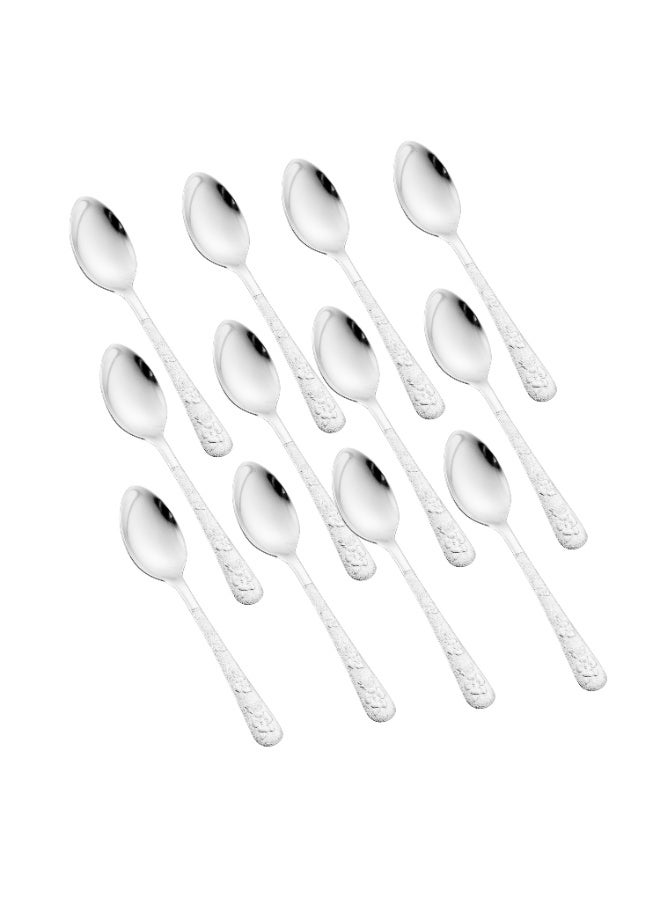 هيك طقم ملاعق حلى من الستانلس ستيل المقاوم للصدأ مكون من 12 قطعة فضي - Image 1