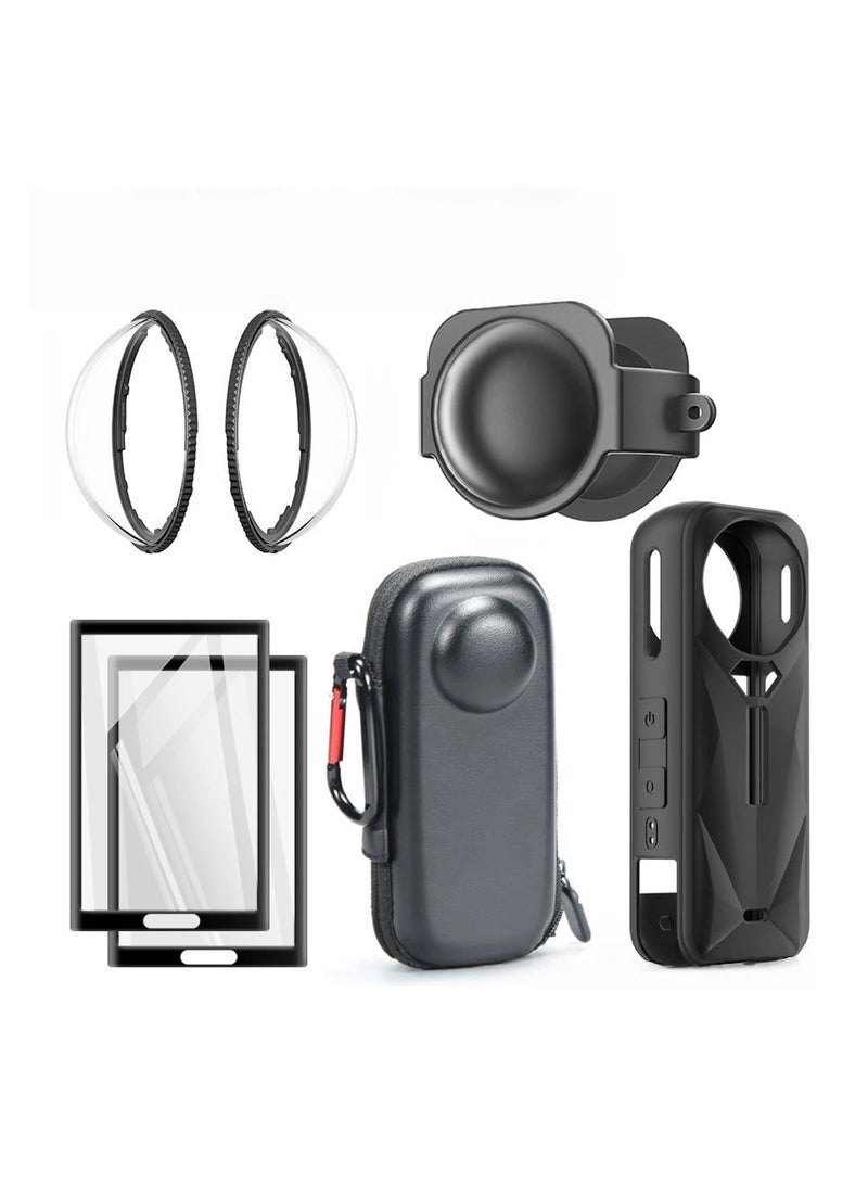 For Insta360 X5 Accessory Kit: Waterproof and Wear-resistant Storage Bag + Anti-skid Silicone Case + High Transparency PC Lens Protector + 2 Anti-Scratch Tempered Film - Image 1