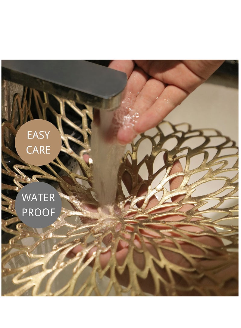 KASTWAVE مplacemats دائري ذهبي، مجموعة من 6 لطاولة العشاء placemats الفينيل المجوف  ذهبي معدني placemats دائري الفينيل - Image 5