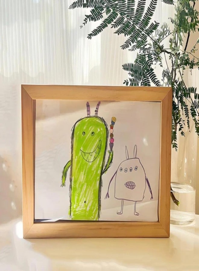 Art Monk Kids Artwork Display Frame | Rotating Wooden Art Holder for Wall | Storage for Multiple Drawings | Front-Opening Art Frame for Kids' Sketches & Crafts - Image 1
