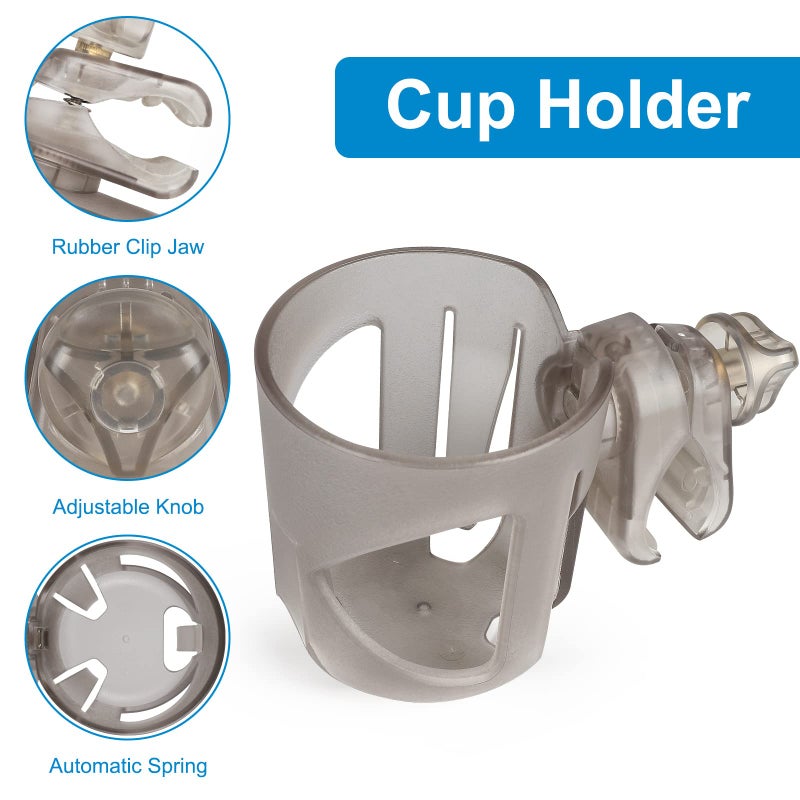 Accmor Universal Cup Holder, Stroller Cup Holder, 360Â° Rotatable Large Caliber Designed Bottle Holder for Stroller, Bike, Wheelchair, Walker, Scooter, Transparent Grey - Image 3