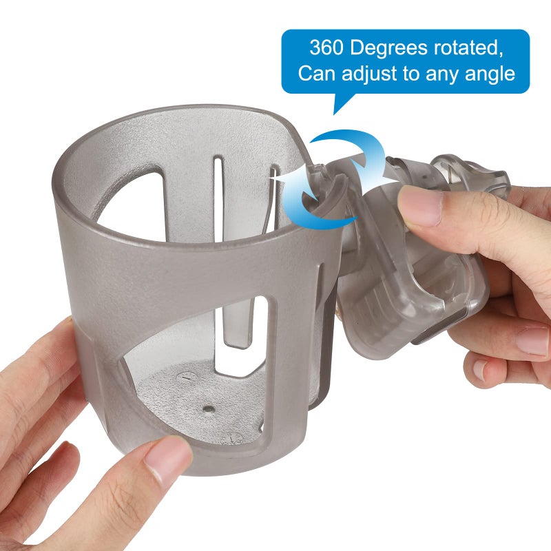 Accmor Universal Cup Holder, Stroller Cup Holder, 360Â° Rotatable Large Caliber Designed Bottle Holder for Stroller, Bike, Wheelchair, Walker, Scooter, Transparent Grey - Image 5
