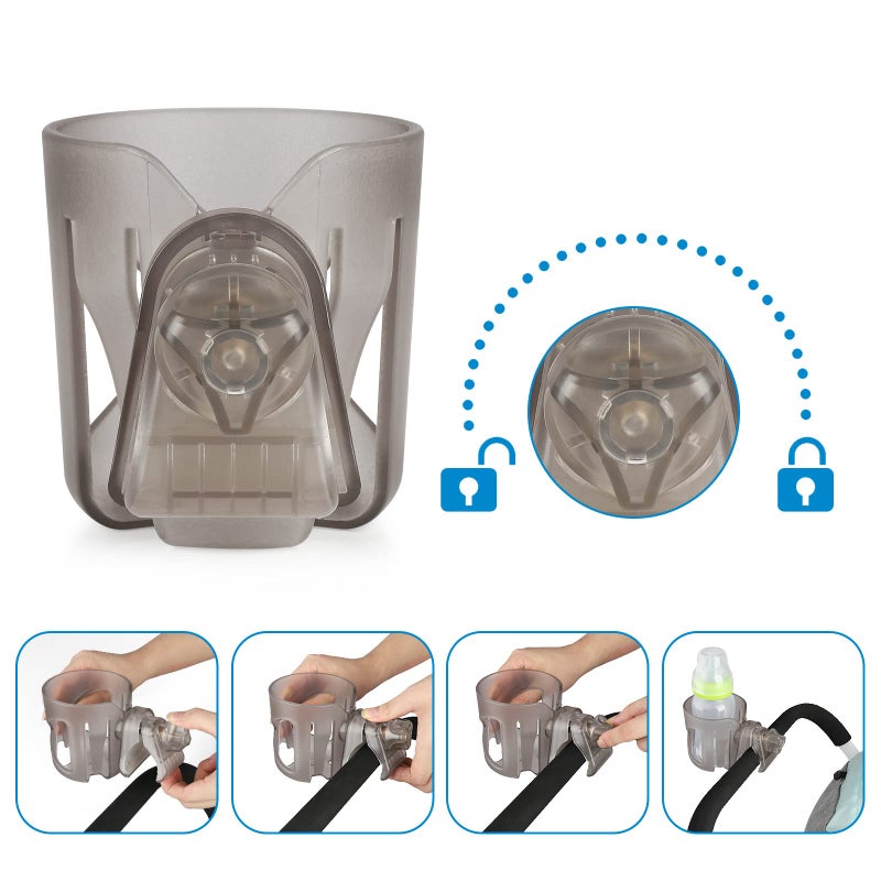 Accmor Universal Cup Holder, Stroller Cup Holder, 360Â° Rotatable Large Caliber Designed Bottle Holder for Stroller, Bike, Wheelchair, Walker, Scooter, Transparent Grey - Image 4