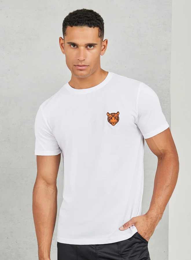 Styli Styli Tiger Embroidered Cotton Rich Regular Fit T-Shirt
