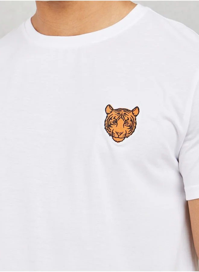 Styli Tiger Embroidered Cotton Rich Regular Fit T-Shirt