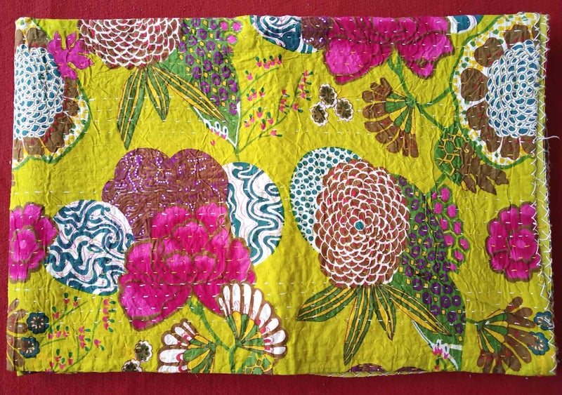 Textile export creations Creations Traditional Ethnic Kantha Indian Bedding Single Emerald Cotton Tropical Fruit Hand Stitched Bedding Bed Cover by Textile export creations Creations90x60 Inch - Image 2