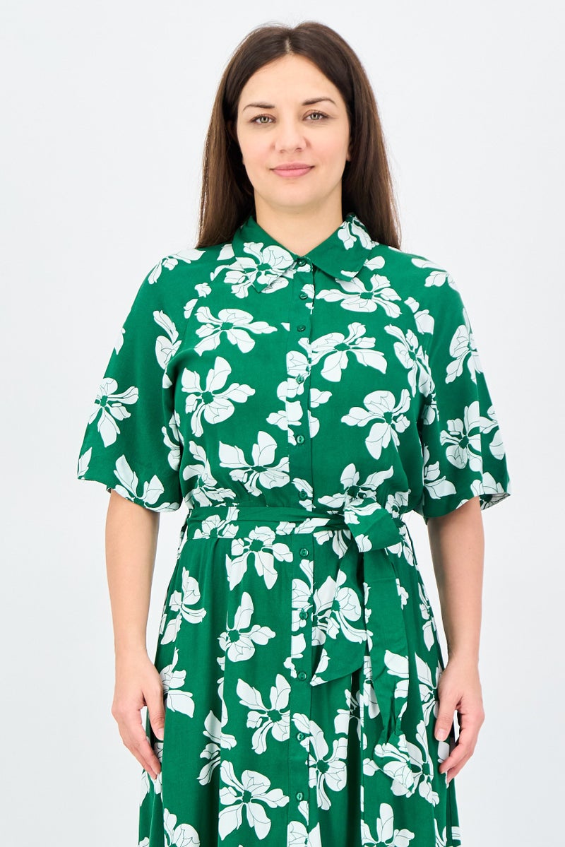 ANNE KLEIN Women Floral Print Midi Dress, Green - Image 3