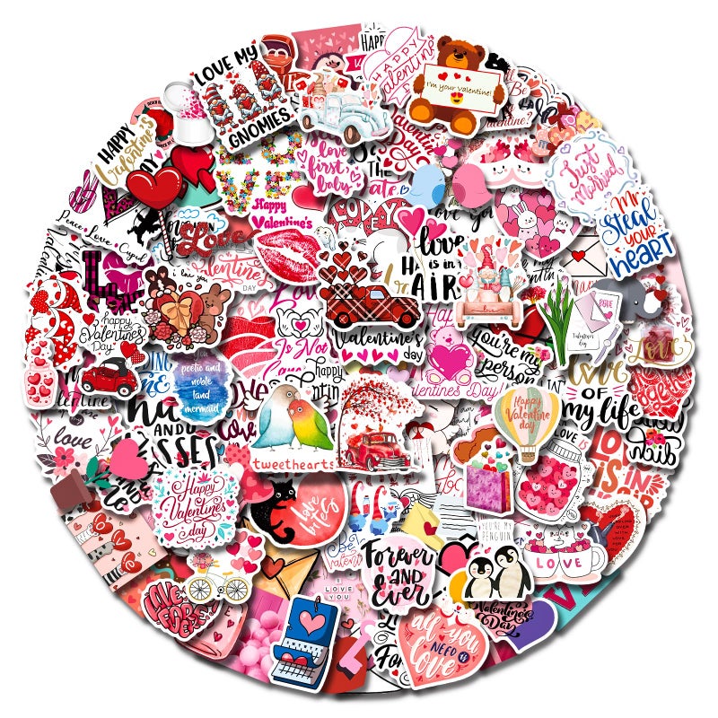 AOWDIAO 200 Pcs Valentines Day Stickers  Cute Valentines Vinyl Stickers for Kids and Adults  Perfect for Valentines Gifts Party Favors and Classroom Exchange