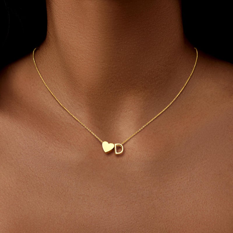 Inerney Gold D Necklace for Girl, Dainty Heart Initial D Necklace for Women, 14K Gold Plated Letter D Pendant Necklace, Customized Gift for Girls Wife Mom - Image 2