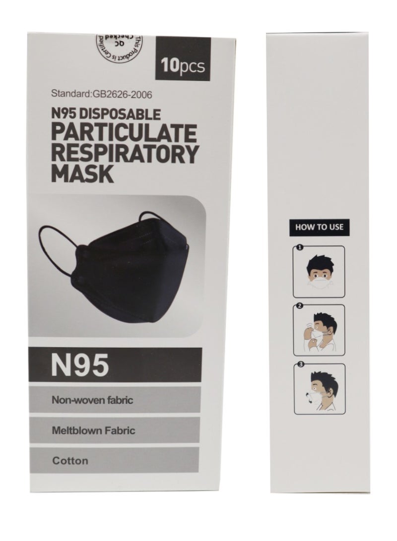 Pack Of 10 N95 Disposable Particulate Respiratory Face Mask for Adults Black  - Image 4