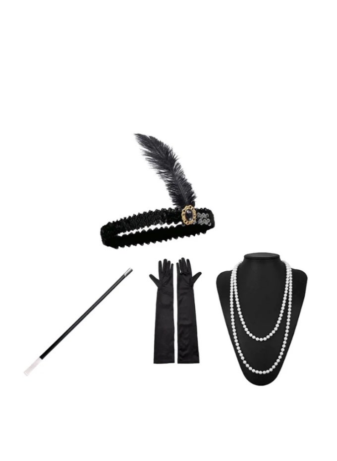 1920s Accessories Sets Costume Gatsby Feather Headband Gloves - Image 2