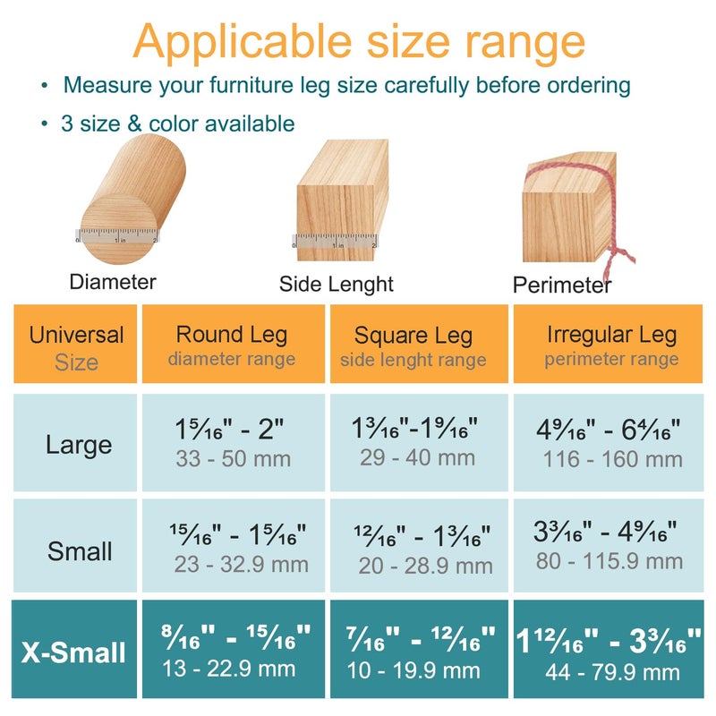 OASMU 32 Pcs Chair Leg Protectors for Hardwood Floors, Silicone Felt Furniture Leg Cover Pad for Protecting Floors from Scratches and Noise, Smooth Moving, X-Small(Fit Round Diameterï¼š1/2" to 5/16") - Image 2