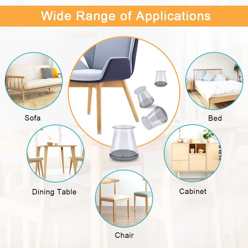 OASMU 32 Pcs Chair Leg Protectors for Hardwood Floors, Silicone Felt Furniture Leg Cover Pad for Protecting Floors from Scratches and Noise, Smooth Moving, X-Small(Fit Round Diameterï¼š1/2" to 5/16") - Image 5