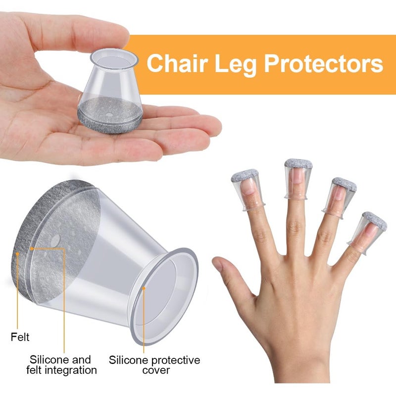 OASMU 32 Pcs Chair Leg Protectors for Hardwood Floors, Silicone Felt Furniture Leg Cover Pad for Protecting Floors from Scratches and Noise, Smooth Moving, X-Small(Fit Round Diameterï¼š1/2" to 5/16") - Image 3