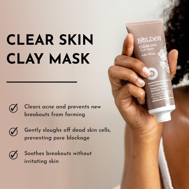 BOLDEN Clear Skin Clay Mask | Made with Sulfur for Deep Pore Cleansing & Preventing Breakouts | Pore Minimizer and Oil Reducer for Sensitive Skin | 3.5 fl oz - Image 4