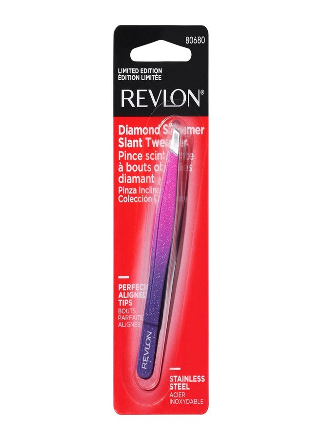 Revlon Diamond Collection Slanted Tip Tweezers, Ultra-Sharp for Precision Eyebrow Shaping and Facial Hair Removal, Made with Stainless Steel, Pink & Purple, 1 Count - Image 4
