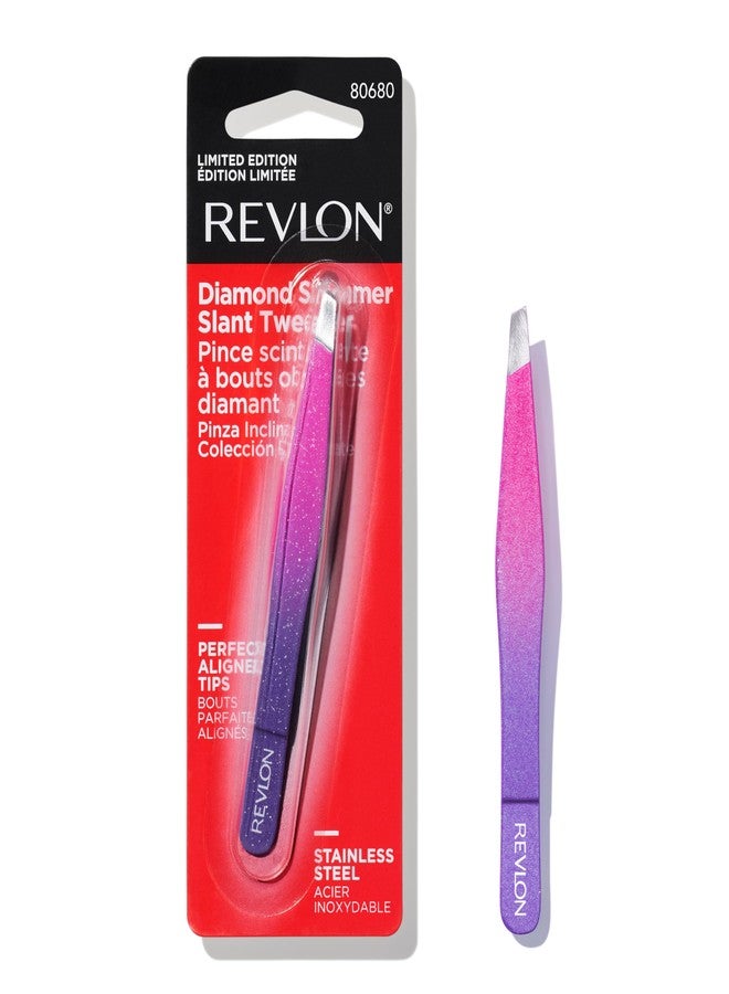 Revlon Diamond Collection Slanted Tip Tweezers, Ultra-Sharp for Precision Eyebrow Shaping and Facial Hair Removal, Made with Stainless Steel, Pink & Purple, 1 Count - Image 2