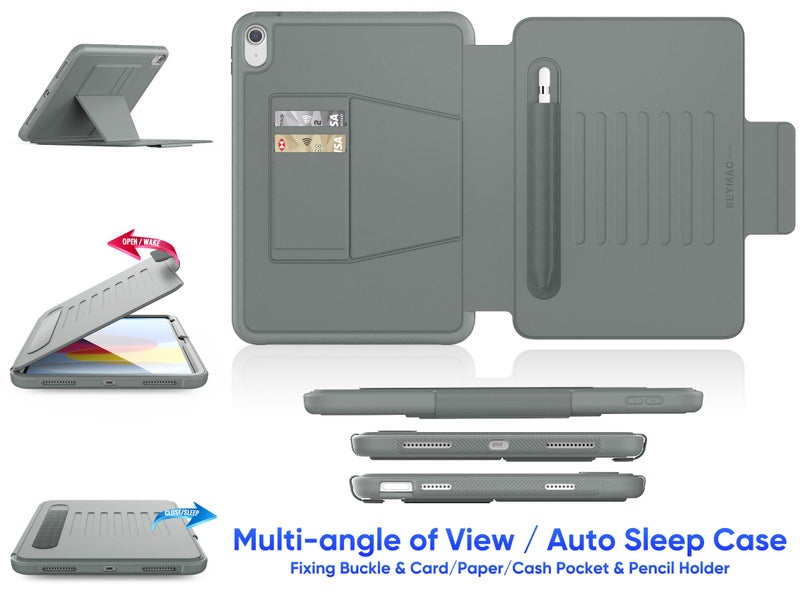 SEYMAC stock Case for iPad (A16) 11th/10th Generation 11''/10.9'', Strong Magnetic Auto Sleep Shockproof Case with Absorbing Multi-Angles Stand, Pen Holder, Card Slot (Gray) - Image 3