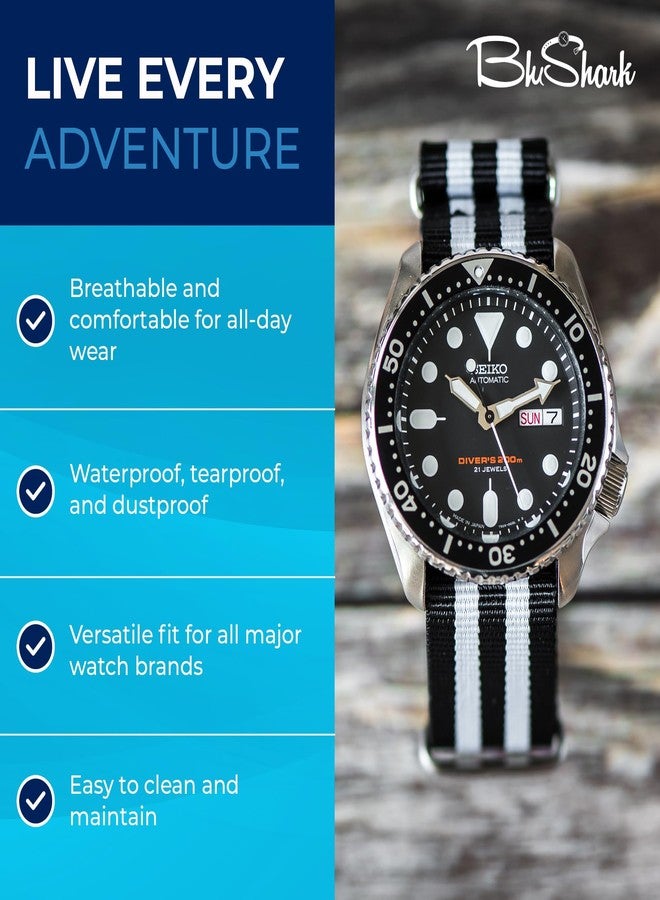 BluShark, Original Collection Military-Style Waterproof Watch Strap, Fits All Timepiece Brands, Durable Nylon Wristwatch Accessories with Stainless Steel Buckle - 18mm, 20mm, 22mm & 24mm Watch Bands - Image 4