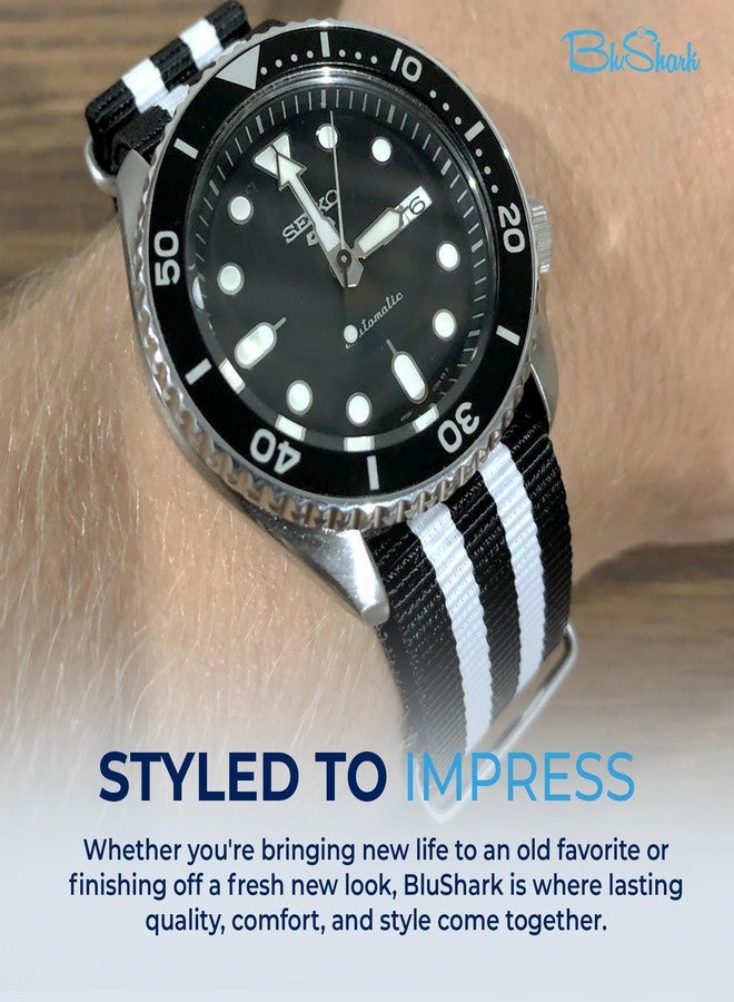 BluShark, Original Collection Military-Style Waterproof Watch Strap, Fits All Timepiece Brands, Durable Nylon Wristwatch Accessories with Stainless Steel Buckle - 18mm, 20mm, 22mm & 24mm Watch Bands - Image 5
