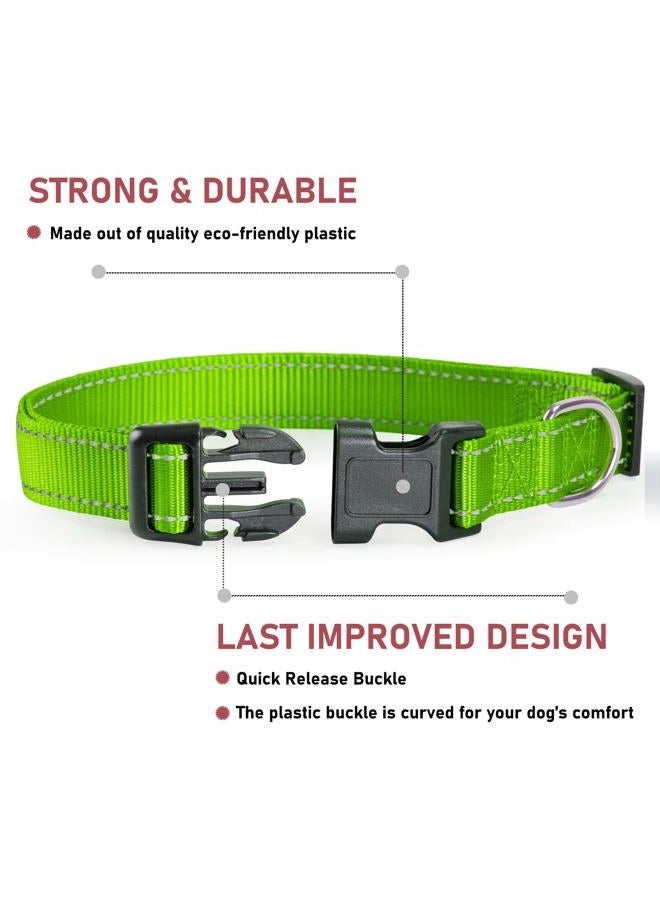 BOOMIBOO Reflective Dog Collar with Buckle Adjustable Safety Nylon Collars for Small Medium Large Dogs, Grass Green XXS - Image 3
