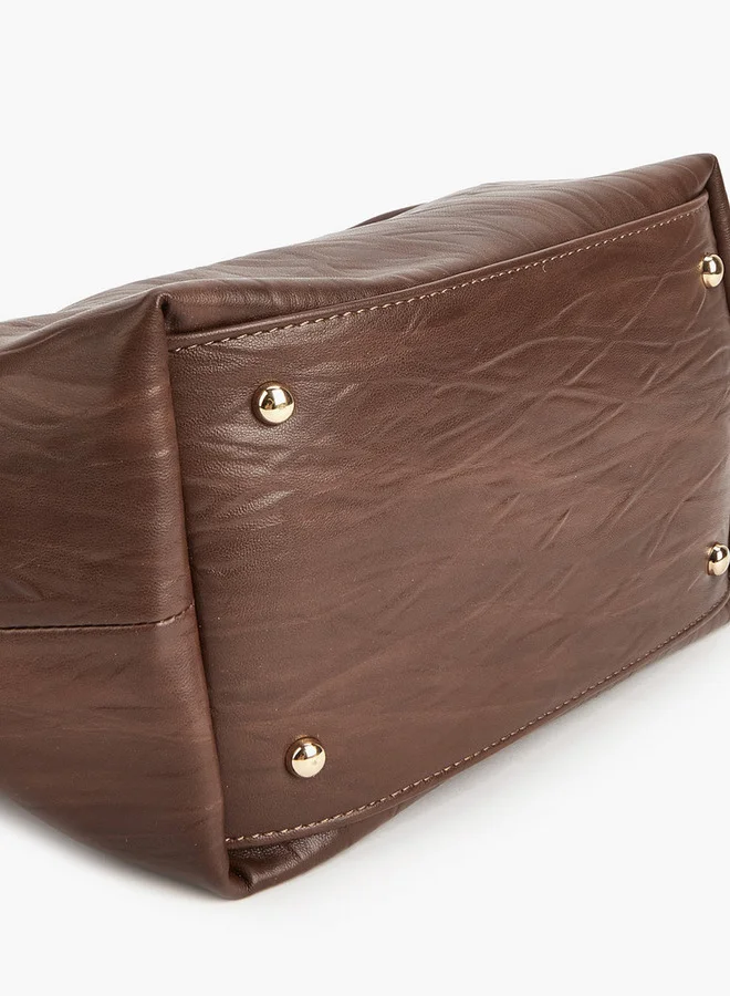Flora Bella By Shoexpress Textured Tote Bag with Button Closure