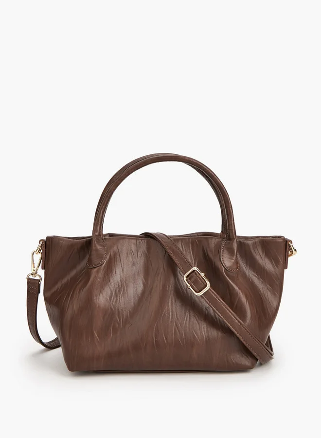 Flora Bella By Shoexpress Textured Tote Bag with Button Closure