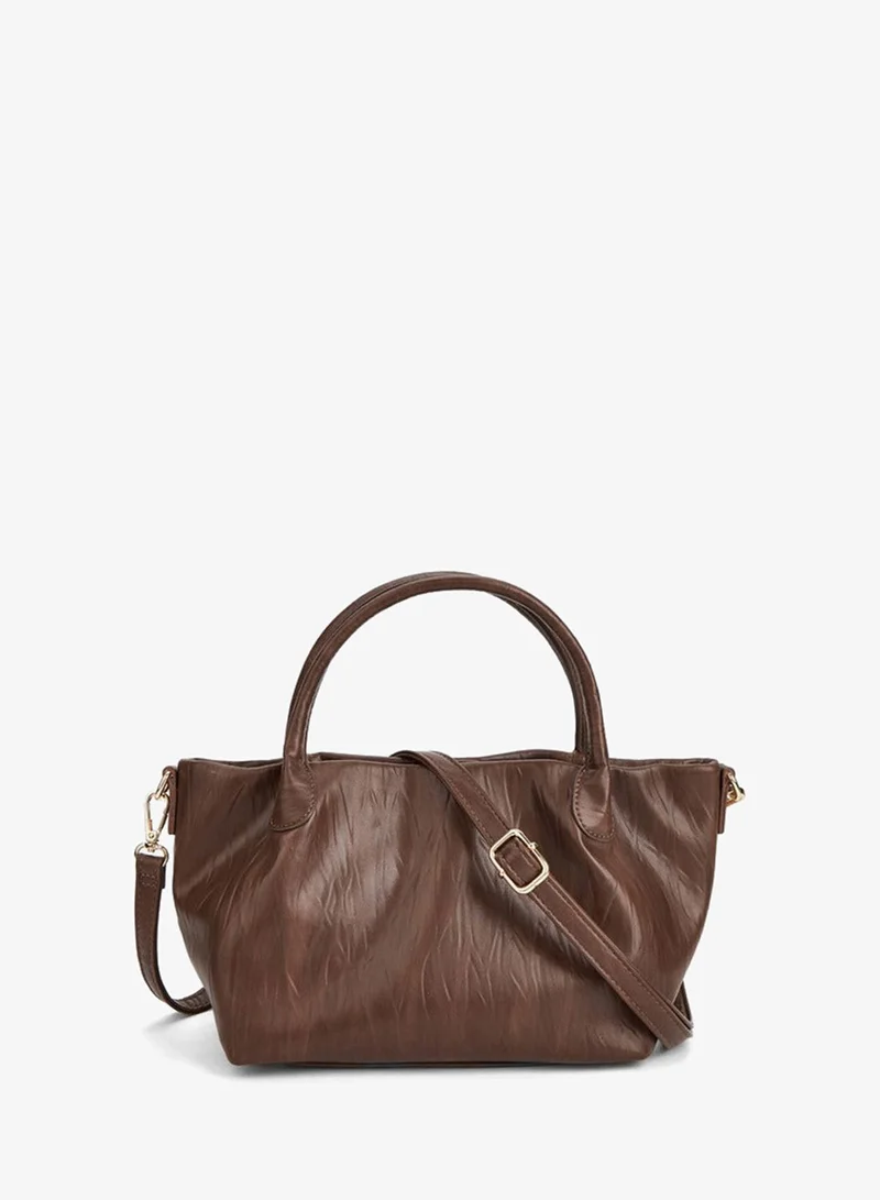Flora Bella By Shoexpress BROWN Textured Tote Bag with Button Closure for Women | Best Price UAE