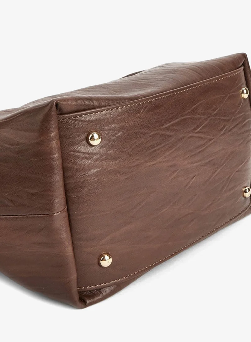 Flora Bella By Shoexpress BROWN Textured Tote Bag with Button Closure for Women | Best Price UAE